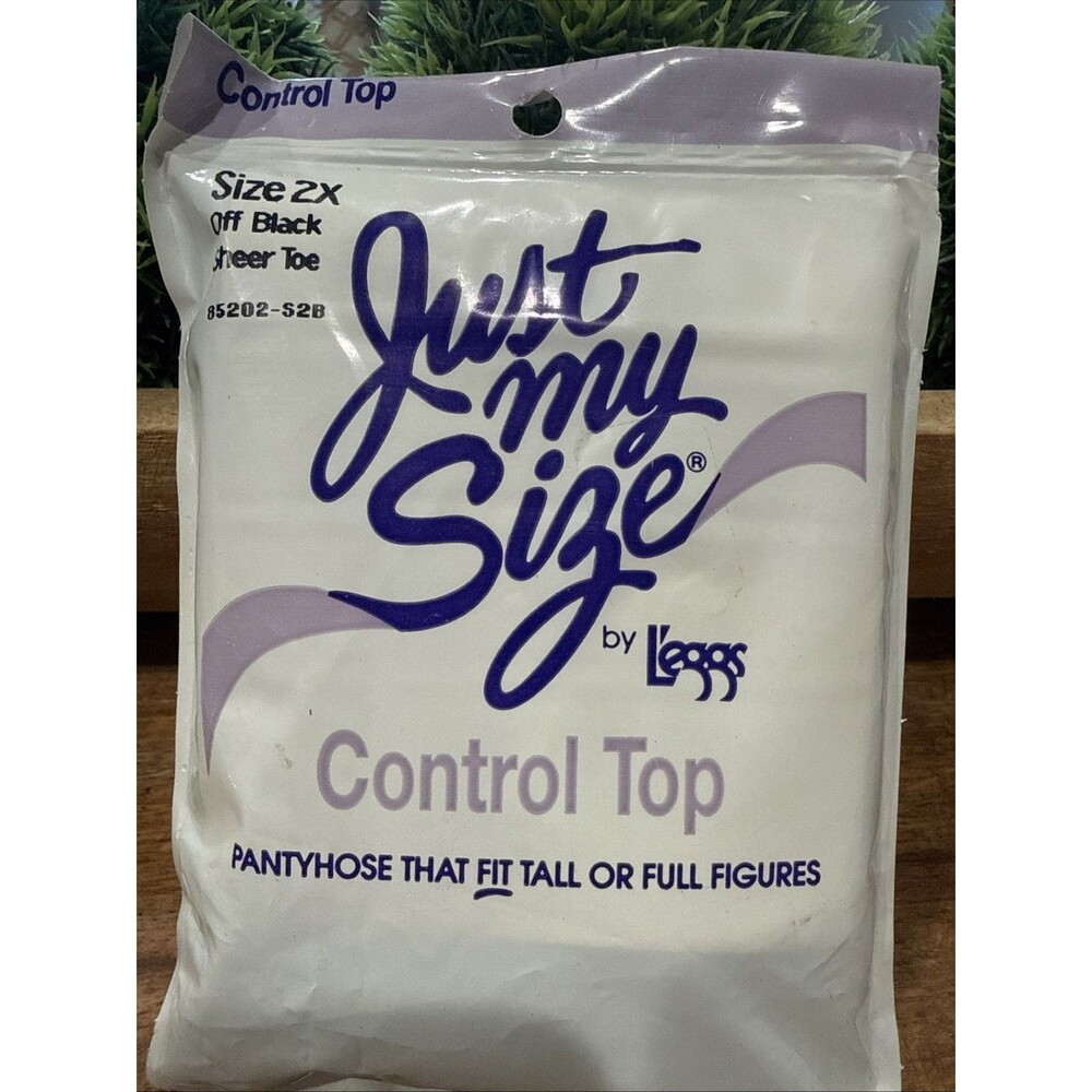 New! Vintage JUST MY SIZE Control Top Pantyhose Off Black 2X Sheer Toe NOS